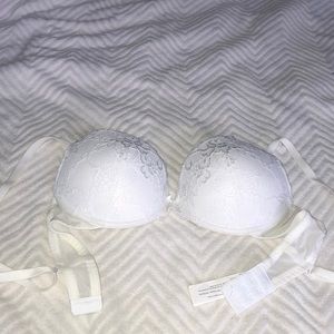 White Floral Push Up Bra